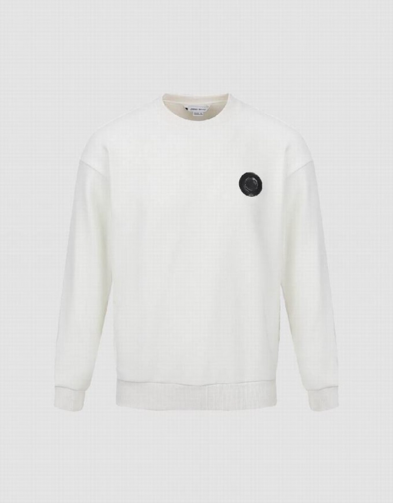 Urban Revivo Crew Neck Loose Men's Sweatshirts White | QYLXZBP-27