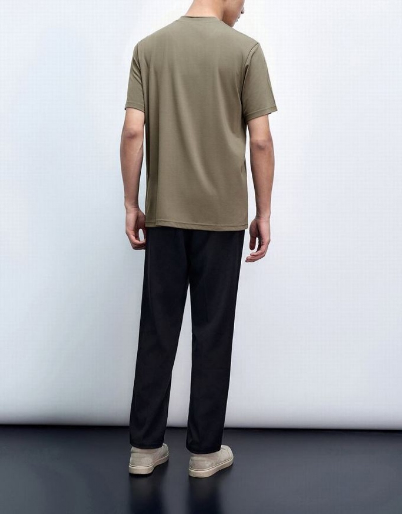 Urban Revivo Crew Neck Loose Men's T-Shirts Khaki | NQAMRWI-24