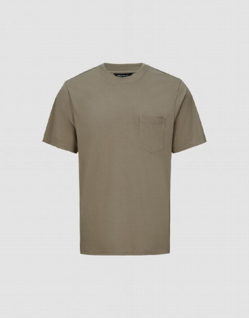 Urban Revivo Crew Neck Loose Men\'s T-Shirts Khaki | NQAMRWI-24