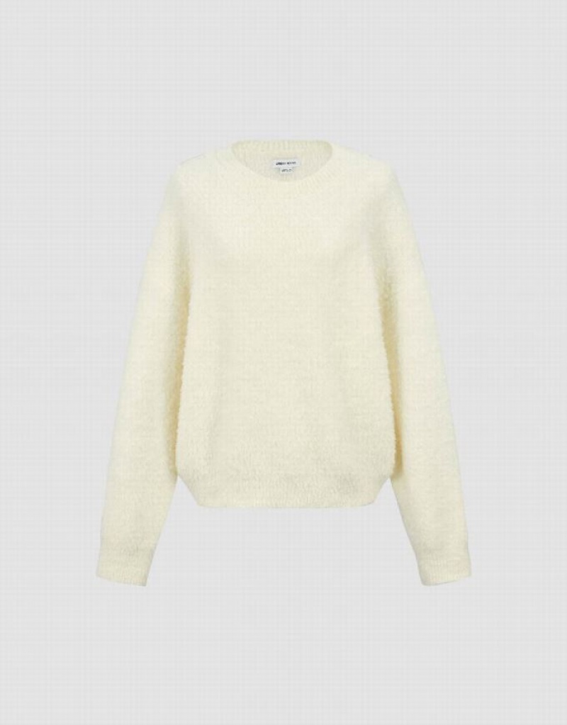 Urban Revivo Crew Neck Loose Women's Sweaters White | DFOURAH-64