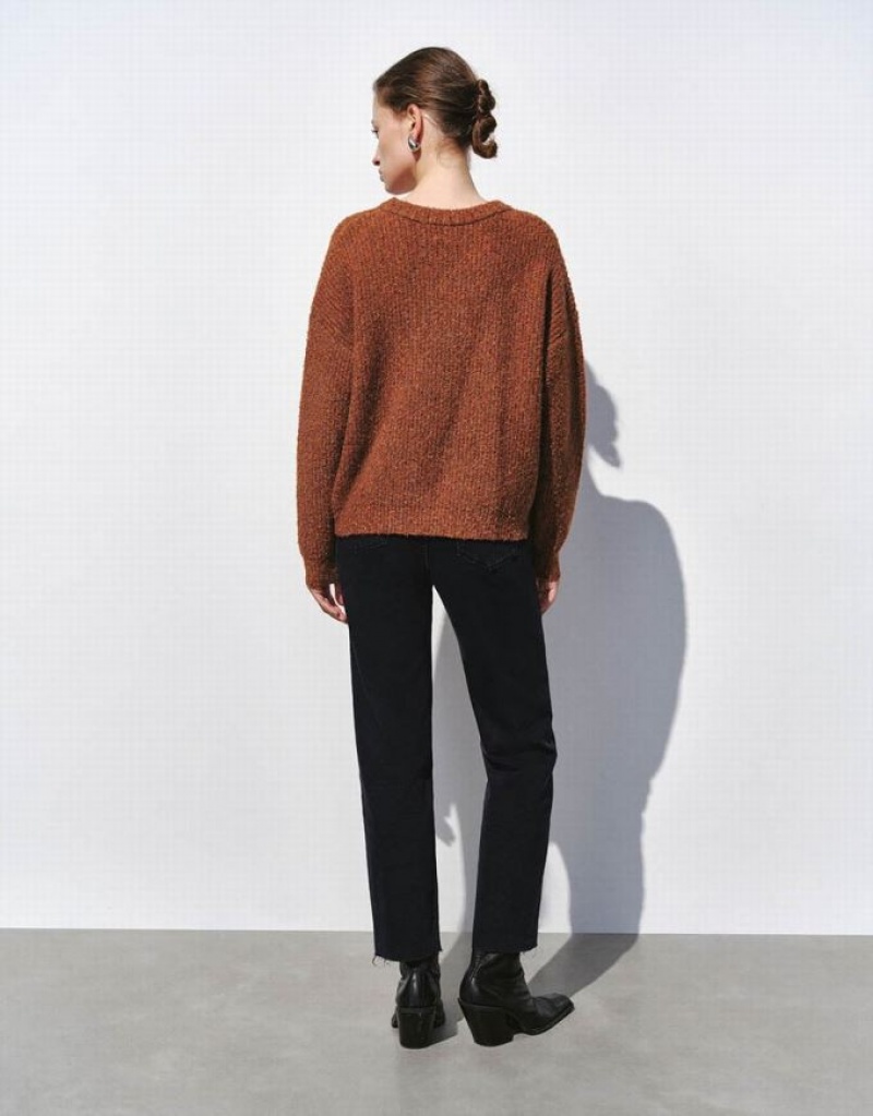 Urban Revivo Crew Neck Loose Women's Sweaters Orange | OZERIYV-89