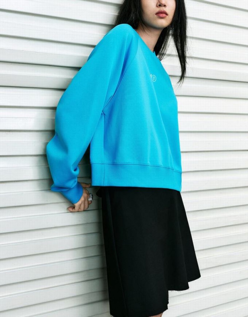 Urban Revivo Crew Neck Loose Women's Sweatshirts Blue | ULYABJZ-52