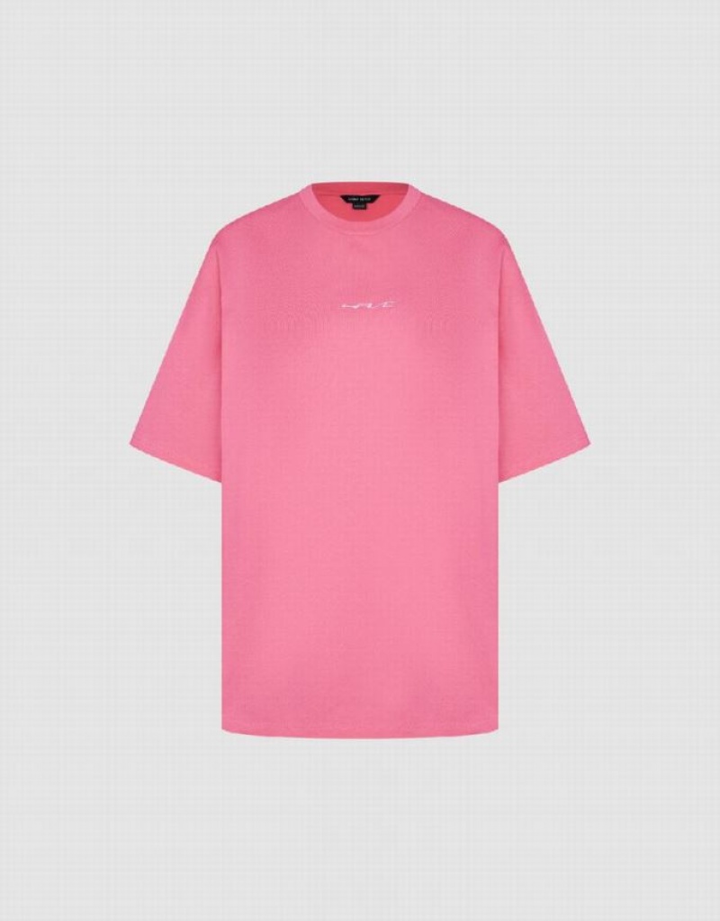 Urban Revivo Crew Neck Loose Women's T-Shirts Pink | PCEKLVH-78