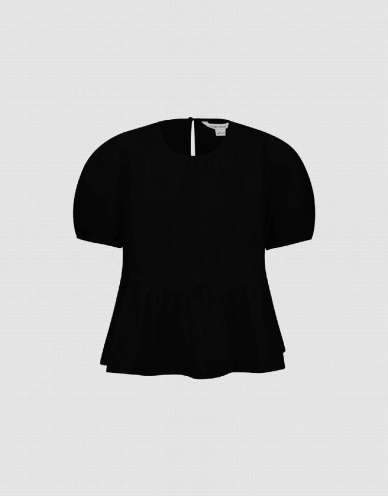 Urban Revivo Crew Neck Overhead Women's Blouse Black | FRSMINT-31