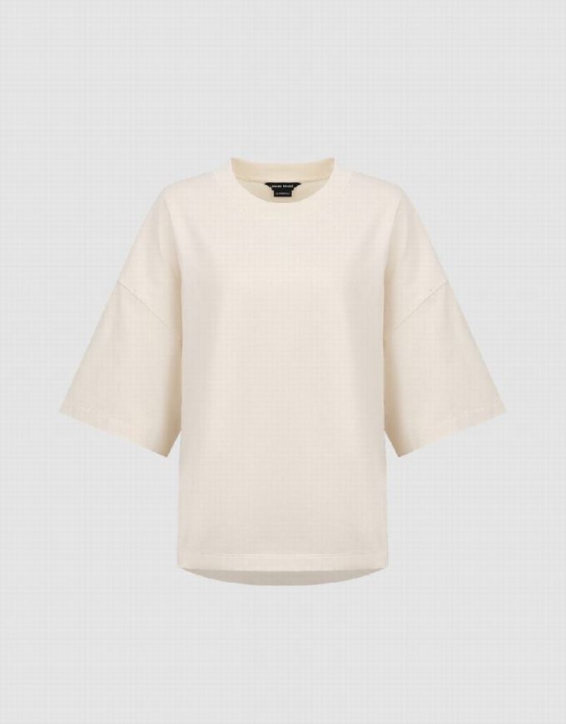 Urban Revivo Crew Neck Oversized Women's T-Shirts Beige | QXCNIVO-06