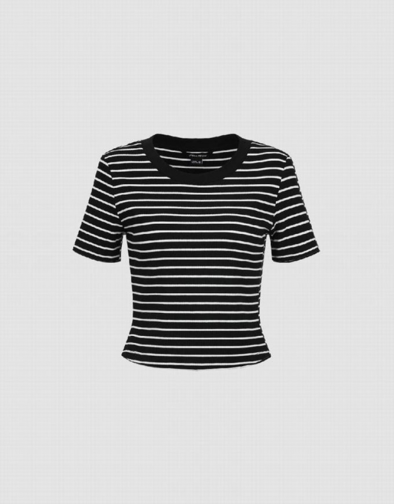 Urban Revivo Crew Neck Skinny Women\'s T-Shirts Stripes | CIOJKBH-41