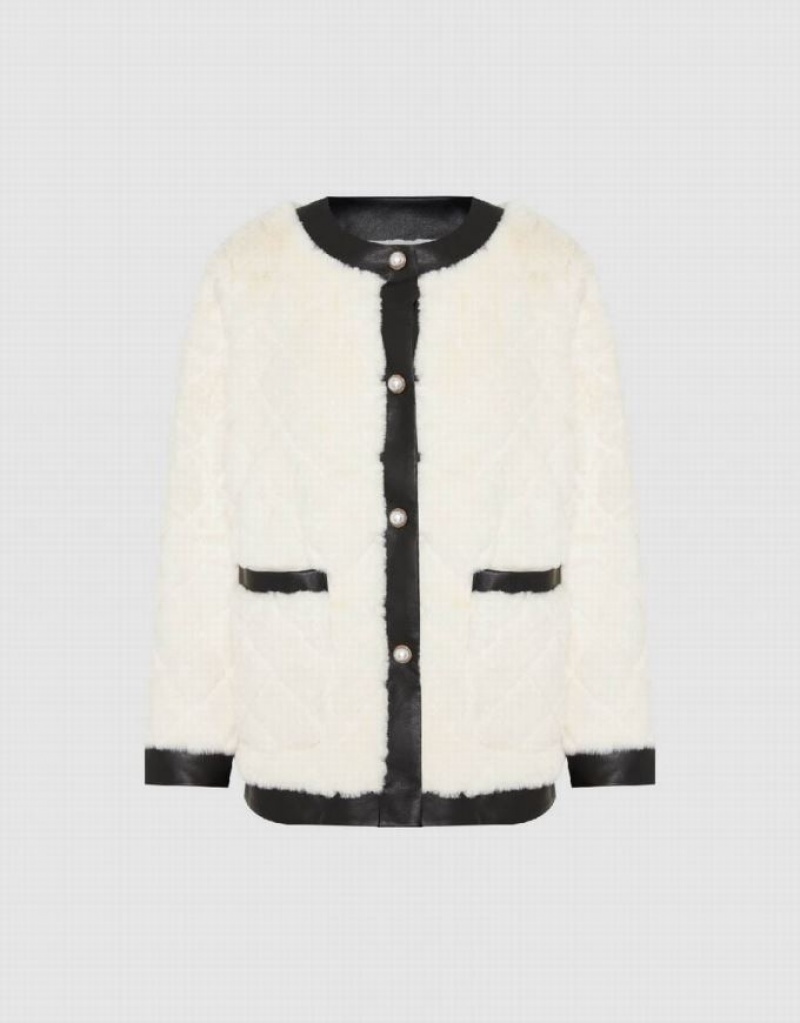 Urban Revivo Crew Neck Straight Furry Women's Coats White | LDMWICO-14