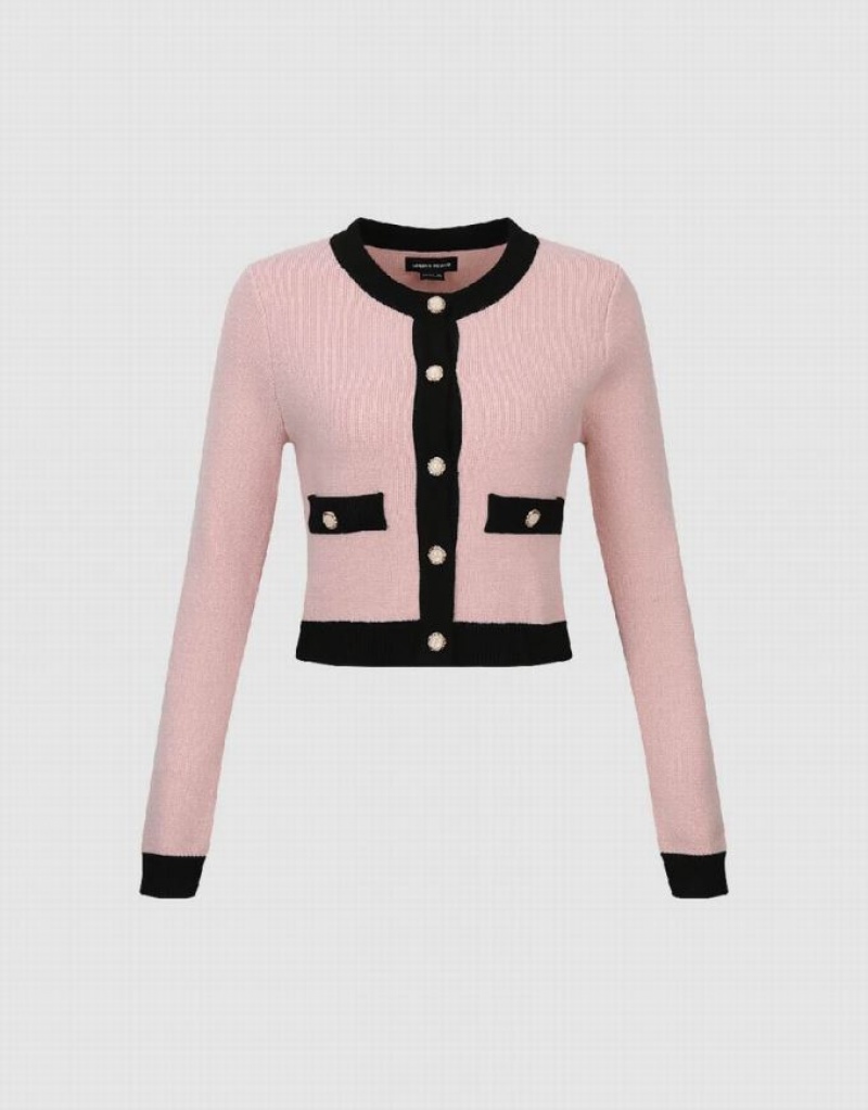 Urban Revivo Crew Neck Straight Knitted Women's Cardigan Pink | OREJIWV-13