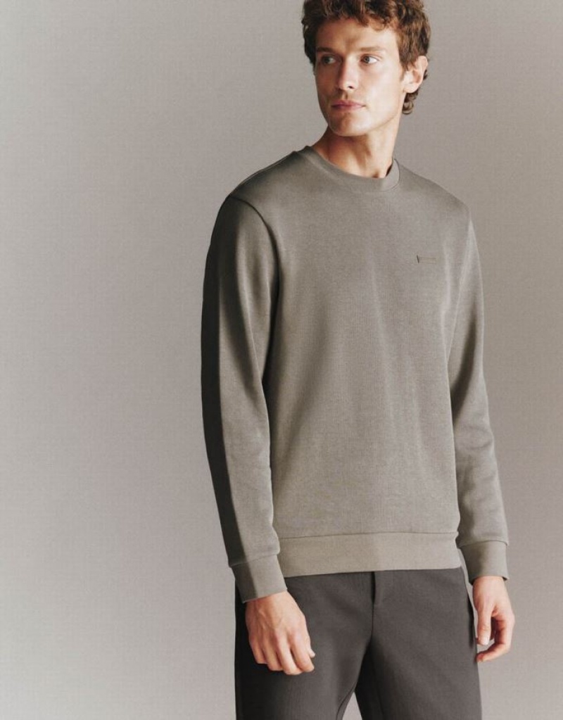 Urban Revivo Crew Neck Straight Men's Sweatshirts Grey | OAGTHMU-61