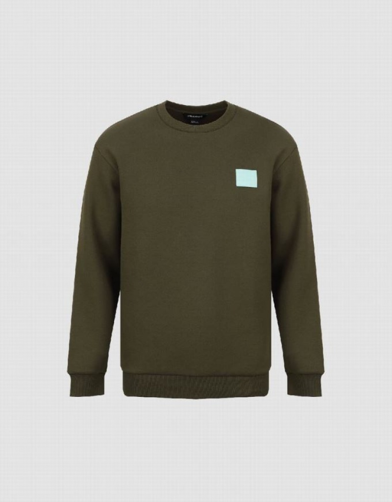 Urban Revivo Crew Neck Straight Men's Sweatshirts Green | GIPQEXU-84