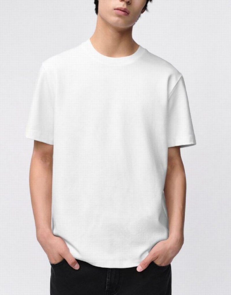 Urban Revivo Crew Neck Straight Men's T-Shirts White | MRPIVNF-25