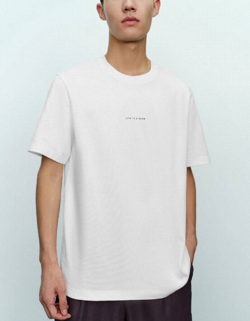 Urban Revivo Crew Neck Straight Men's T-Shirts White | VUJOECR-69