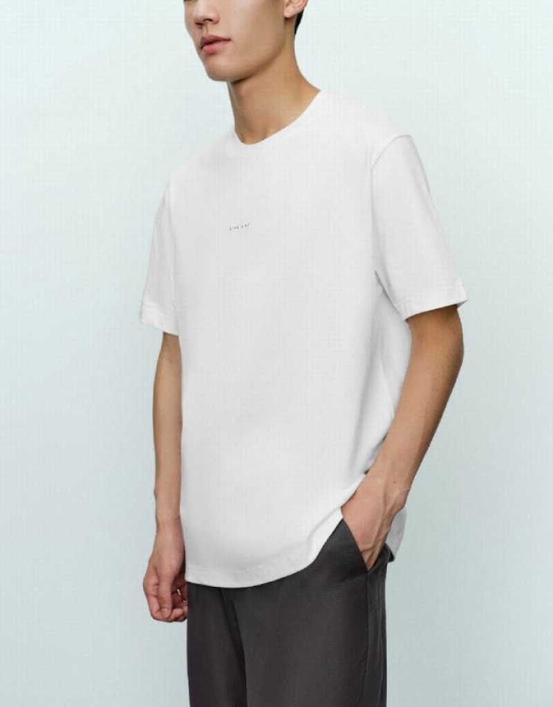 Urban Revivo Crew Neck Straight Men's T-Shirts White | VUJOECR-69