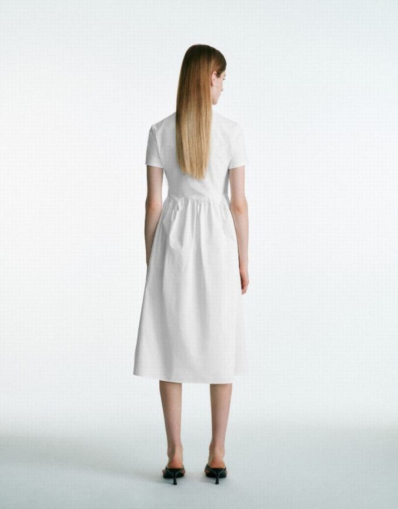 Urban Revivo Crew Neck Straight Women's Dress White | RDNEVYZ-50