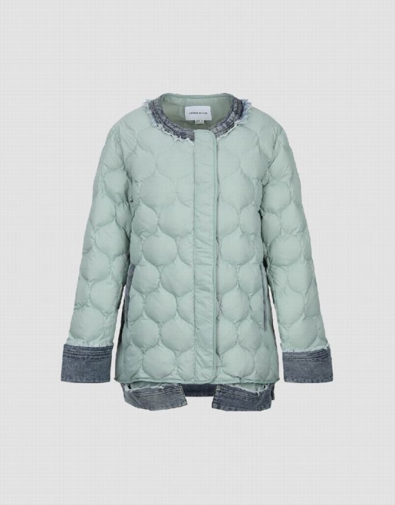 Urban Revivo Crew Neck Straight Women's Down Jackets Green | MBDYTKA-48