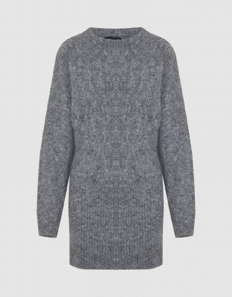 Urban Revivo Crew Neck Straight Women's Knitted Dress Grey | HEYPLBN-91