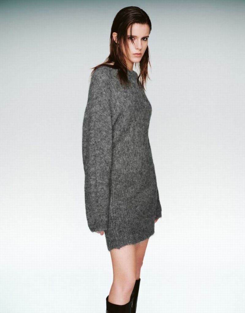 Urban Revivo Crew Neck Straight Women's Knitted Dress Grey | HEYPLBN-91