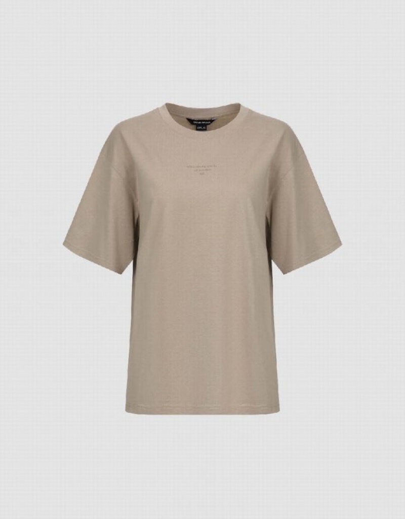 Urban Revivo Crew Neck Straight Women's T-Shirts Khaki | UDRXLHK-13