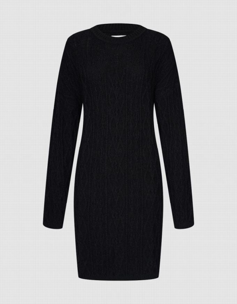 Urban Revivo Crew Neck Women's Knitted Dress Black | TQVRNAO-20