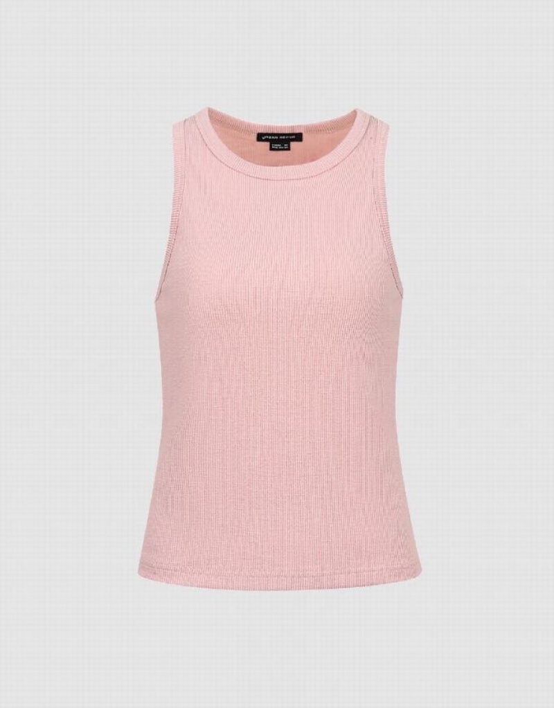 Urban Revivo Crew Neck Women's Tank Top Pink | KONTSAL-12