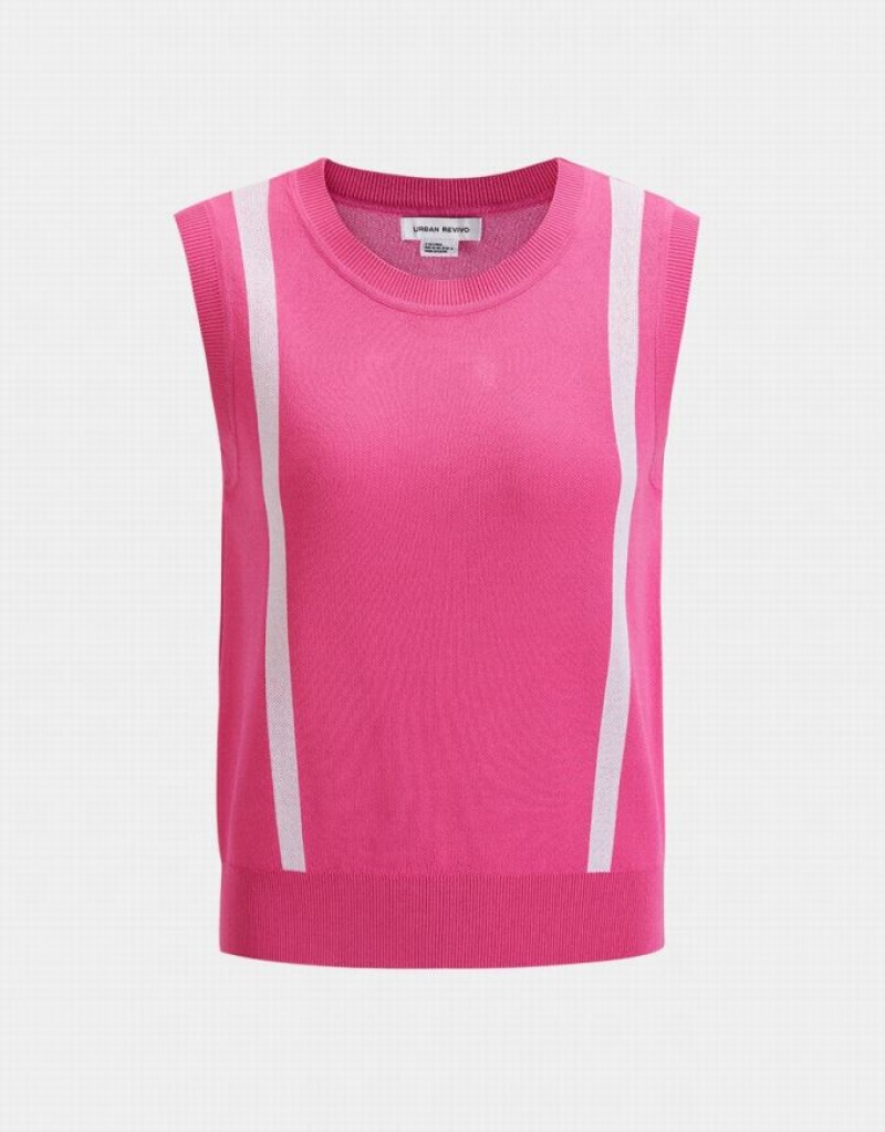 Urban Revivo Crew Neck Women\'s Tank Top Pink | NYULRZW-09