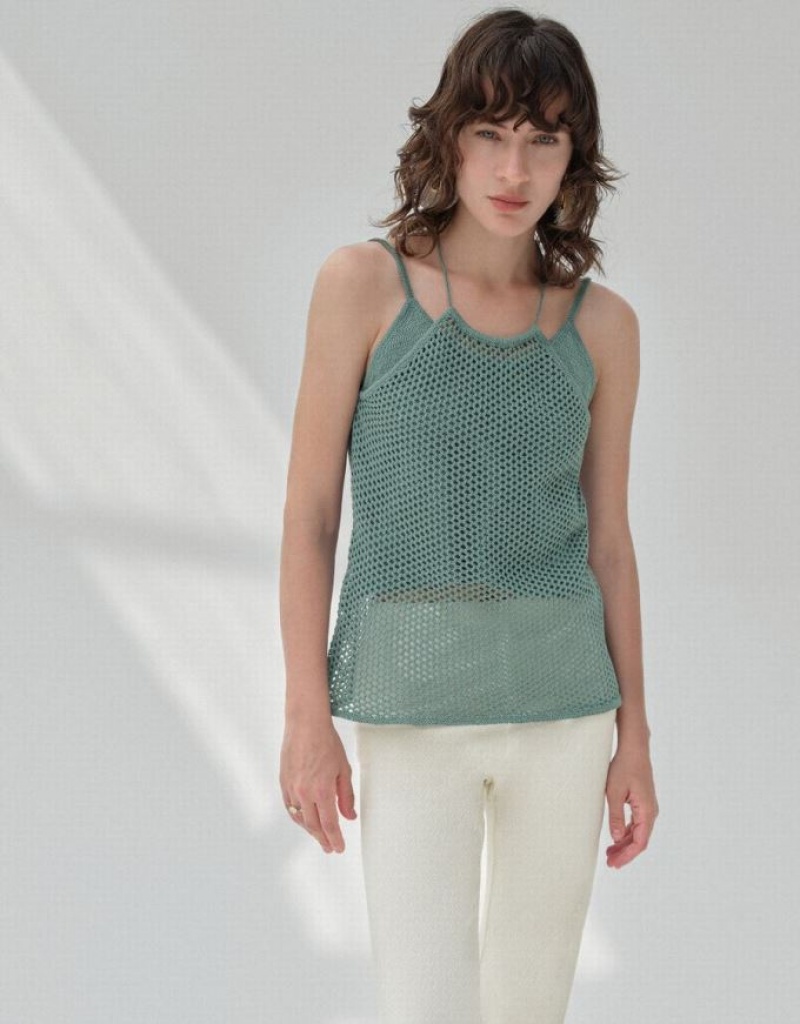 Urban Revivo Crochet Kntted Cami Top Women\'s Cardigan Green | CYJVGSX-39