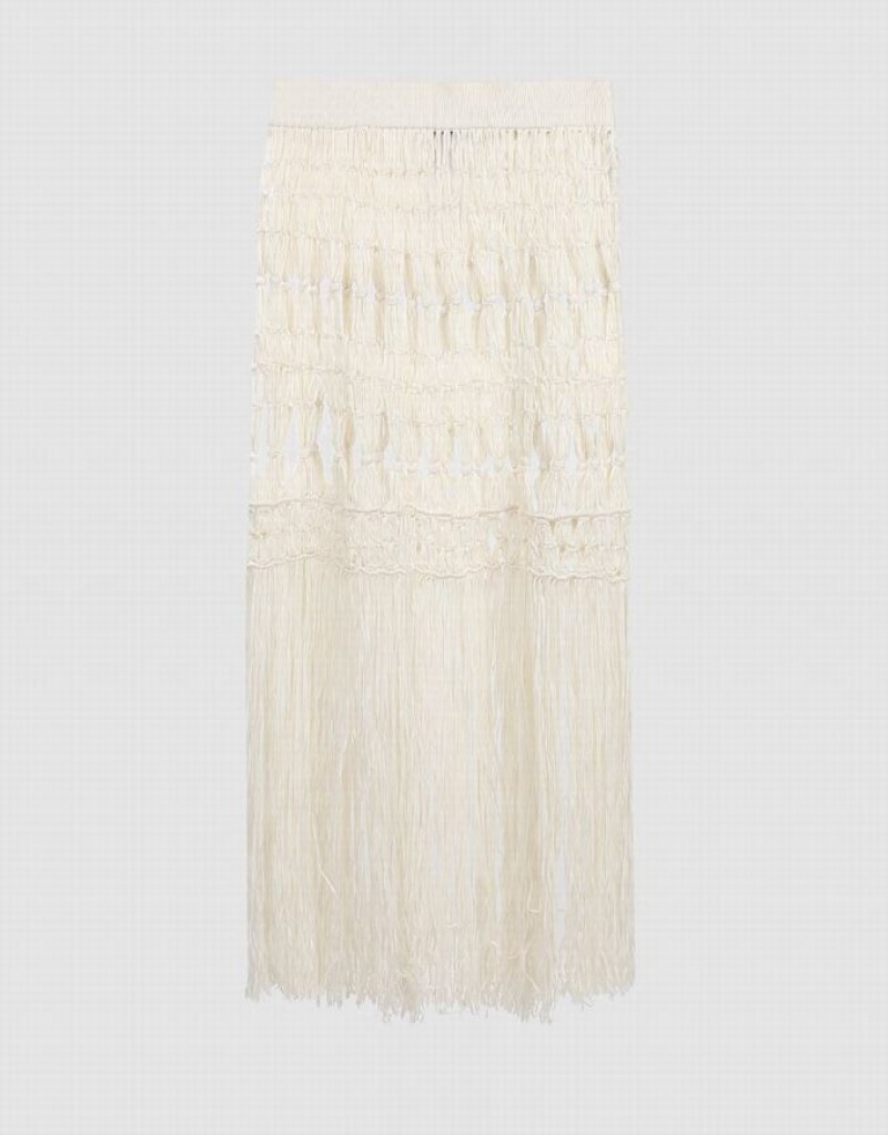 Urban Revivo Crochet Midi Knitted Women\'s Skirts White | UFDHMOE-70