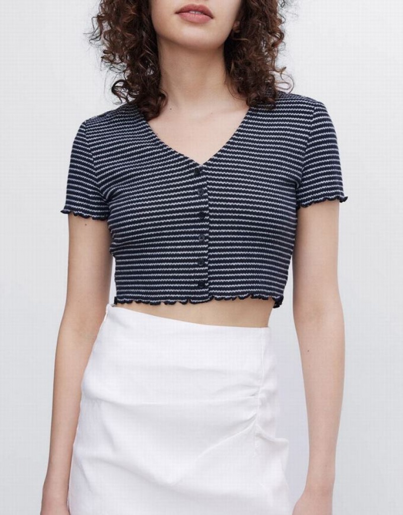 Urban Revivo Crop Women's T-Shirts Stripes | UBXQMZR-68