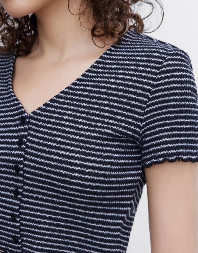 Urban Revivo Crop Women's T-Shirts Stripes | UBXQMZR-68