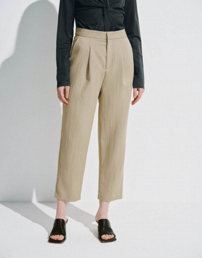 Urban Revivo Cropped Carrot Fit Women's Pants Khaki | NRHTVYQ-12