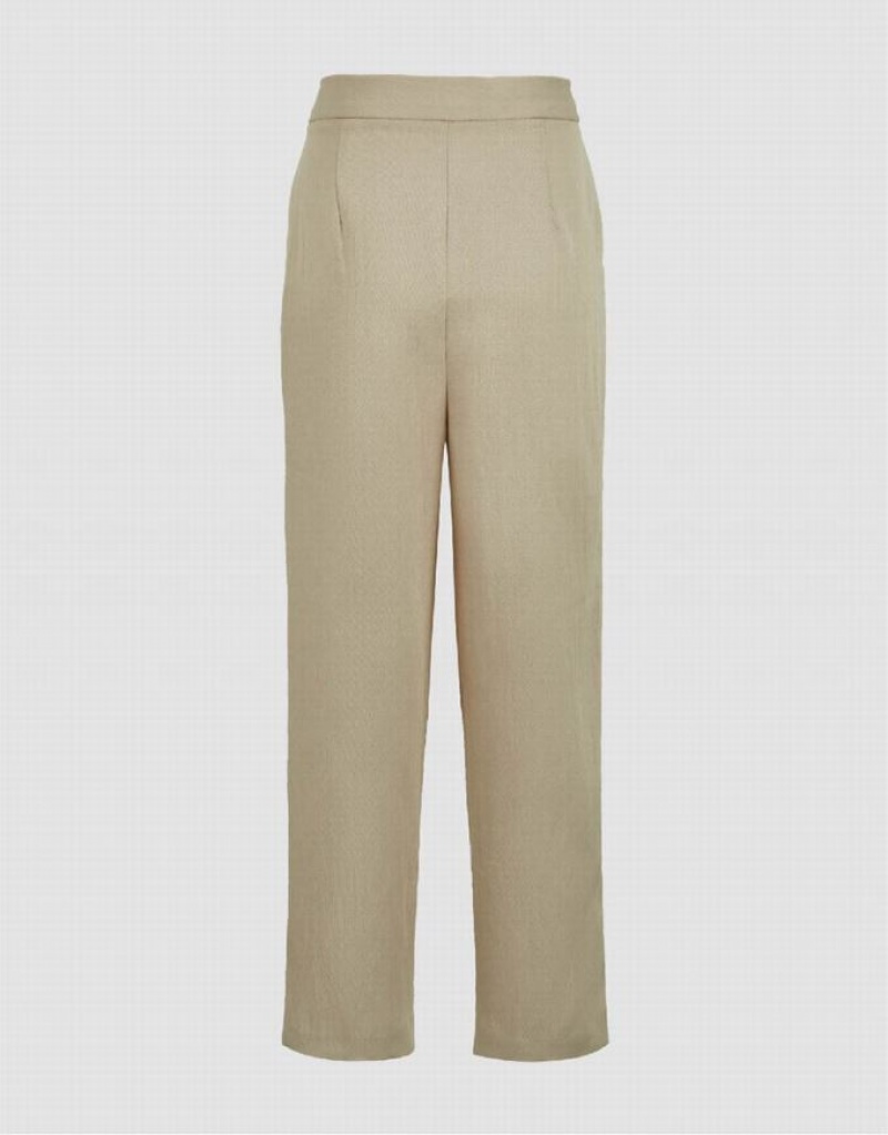 Urban Revivo Cropped Carrot Fit Women's Pants Khaki | NRHTVYQ-12