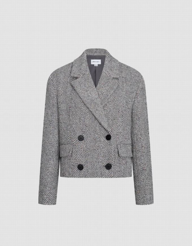 Urban Revivo Cropped Double Breasted Women's Blazers Light Grey | CKZRMYD-06