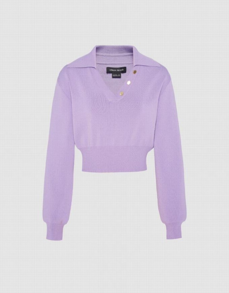 Urban Revivo Cropped Knit Women's Cardigan Purple | PSETAHI-93