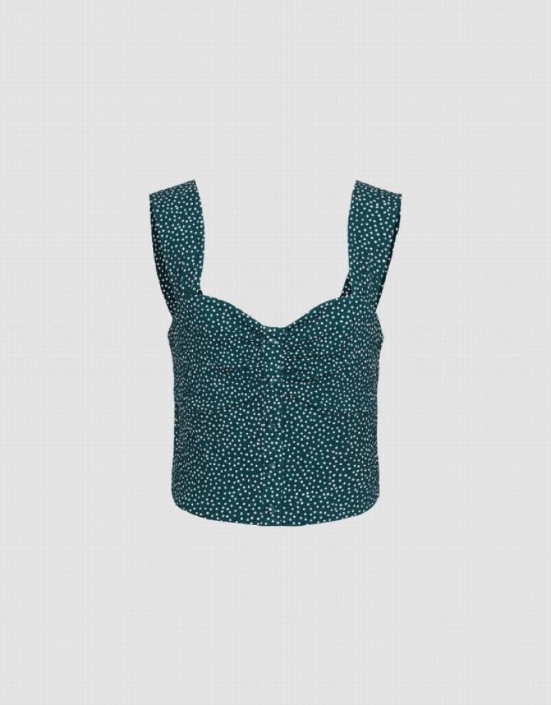 Urban Revivo Cropped Off-Shoulder Women's Tank Top Green | SIRHVNK-79