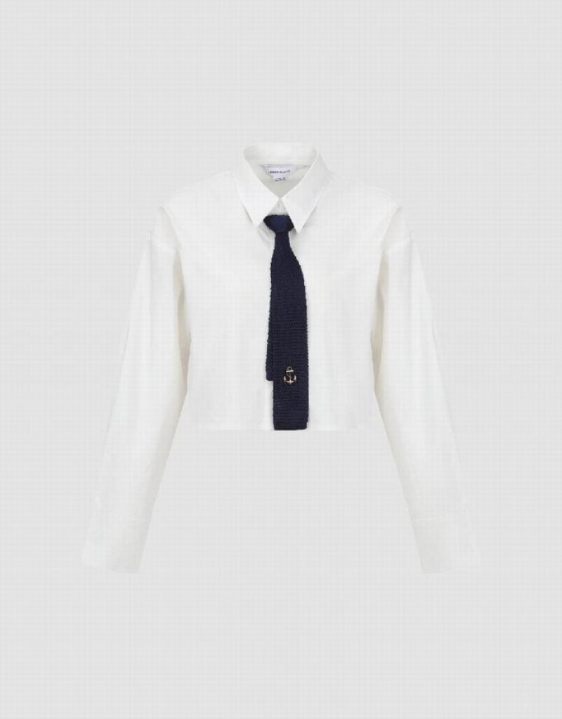 Urban Revivo Cropped Straight With Tie Women's Shirts White | YVKUDPZ-10