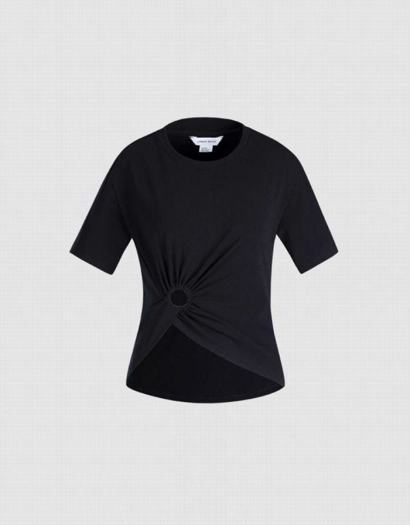 Urban Revivo Cropped With Ring Detail Women's T-Shirts Black | JACKQIU-05