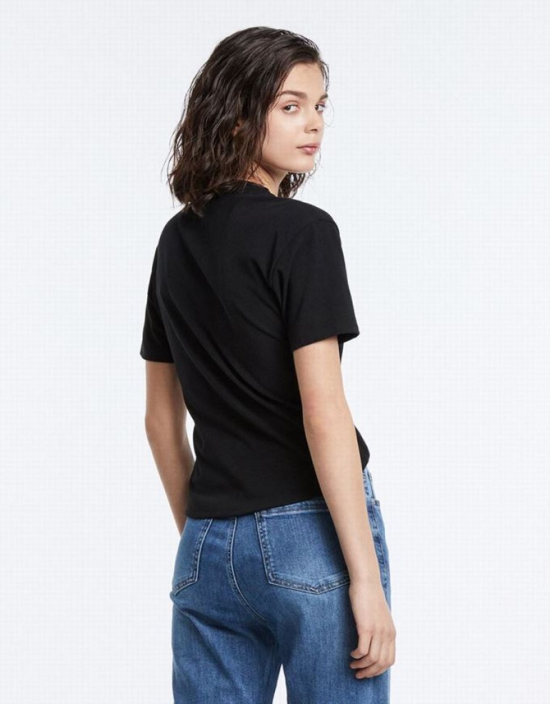 Urban Revivo Cropped With Ring Detail Women's T-Shirts Black | JACKQIU-05