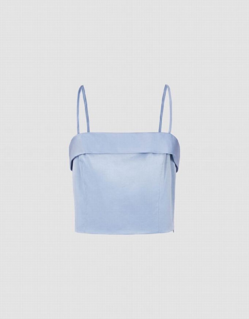 Urban Revivo Cropped Women's Camisole Blue | QFVSPCT-51