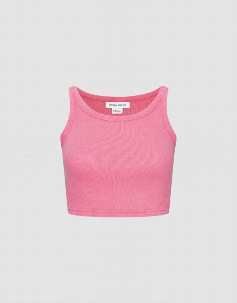 Urban Revivo Cropped Women's Tank Top Pink | TVLCJXP-50