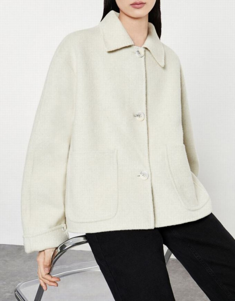 Urban Revivo Cropped Woolen Women's Jacket Beige | FKTEMYS-07