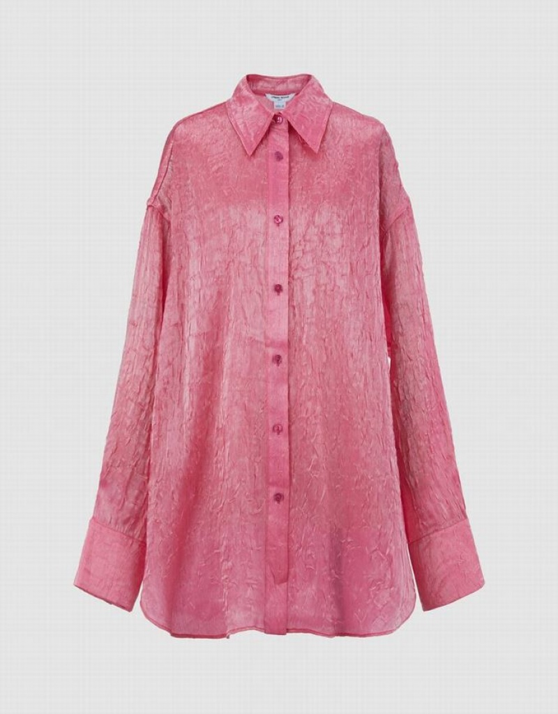 Urban Revivo Crumpled Effect Loose Women's Shirts Pink | WOGNZIB-36