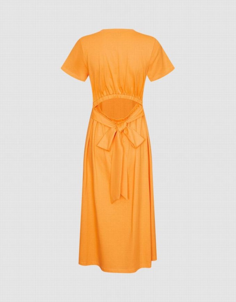 Urban Revivo Cut Out Back Midi Women's Midi Dress Apricot | IRDAPEG-91