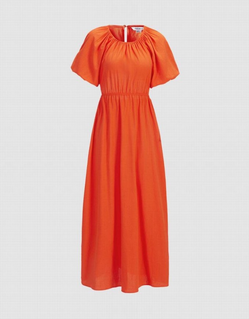 Urban Revivo Cut Out Back Puff Sleeve Maxi Women\'s Maxi Dress Orange | VQUZDFW-52