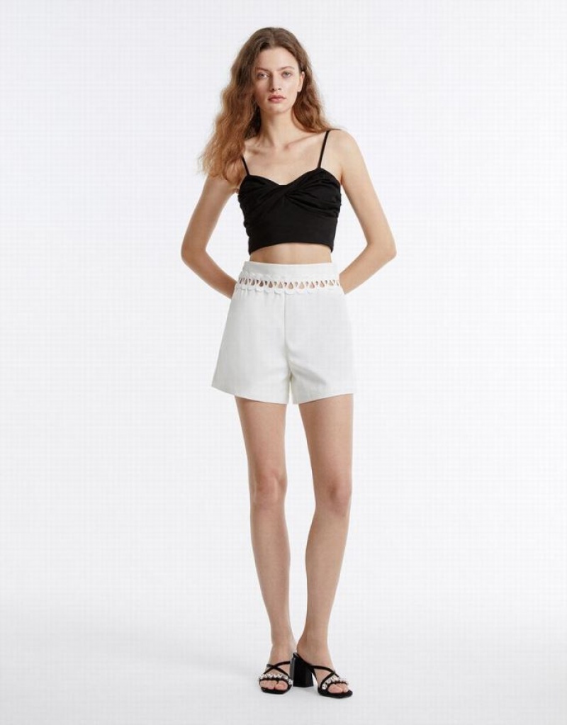 Urban Revivo Cut Out High Waist Women's Shorts White | WBISAFV-14