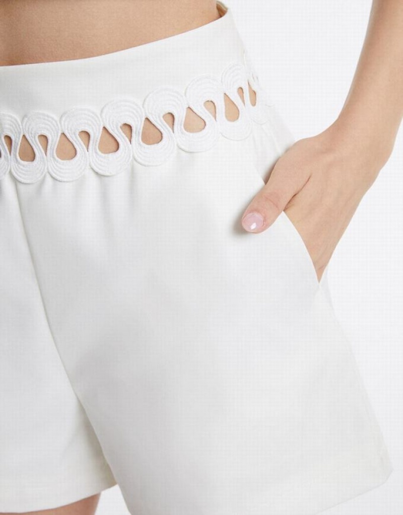 Urban Revivo Cut Out High Waist Women's Shorts White | WBISAFV-14