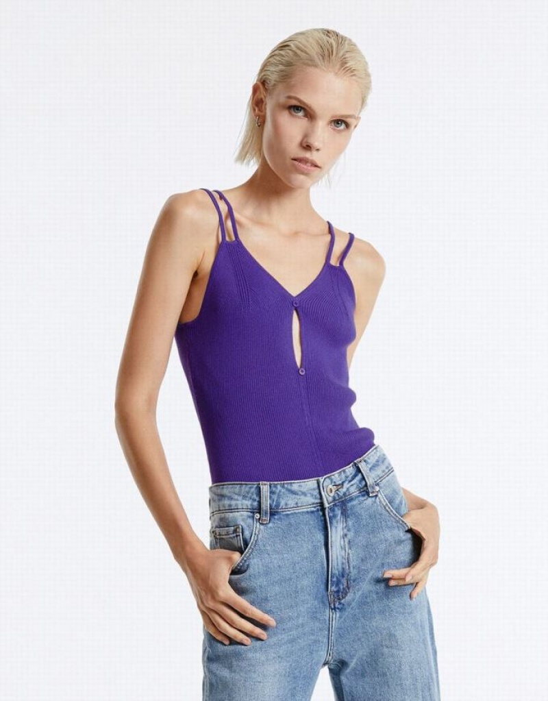 Urban Revivo Cut Out Knitted Women's Camisole Purple | RJGIEDC-03