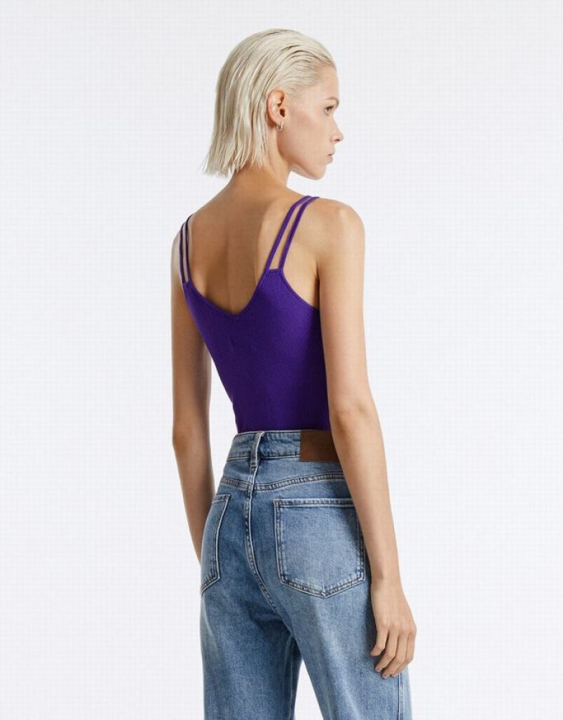 Urban Revivo Cut Out Knitted Women's Camisole Purple | RJGIEDC-03