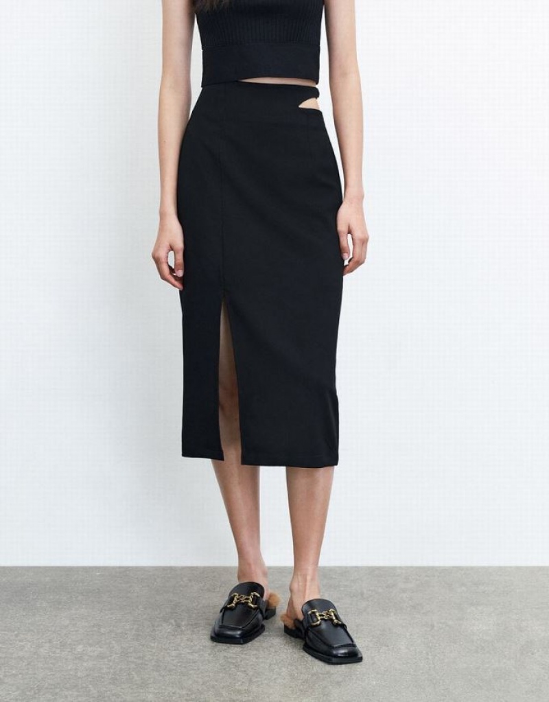 Urban Revivo Cut Out Split Hem Women's Skirts Black | TZUCDBH-45