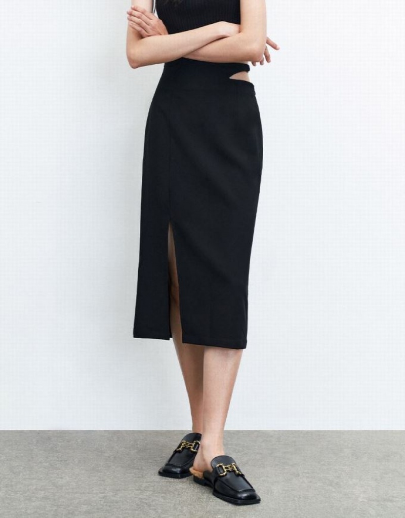 Urban Revivo Cut Out Split Hem Women's Skirts Black | TZUCDBH-45