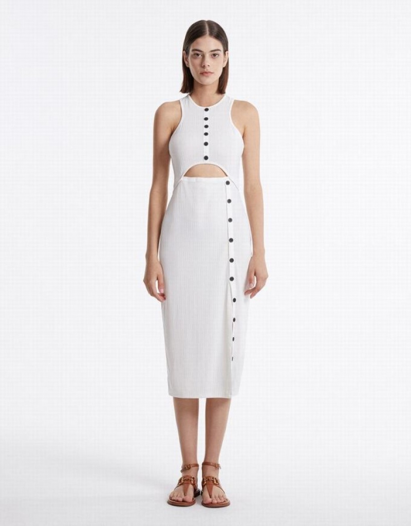 Urban Revivo Cut Out Women's Knitted Dress White | NWKDRFA-95